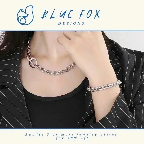 *NEW* Stainless Steel Chunky  Style Links Necklace w/ Toggle Closure (SILVER) - Picture 1 of 5